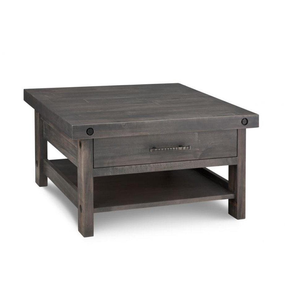 solid distressed wood rafters large sqaure coffee table with shelf