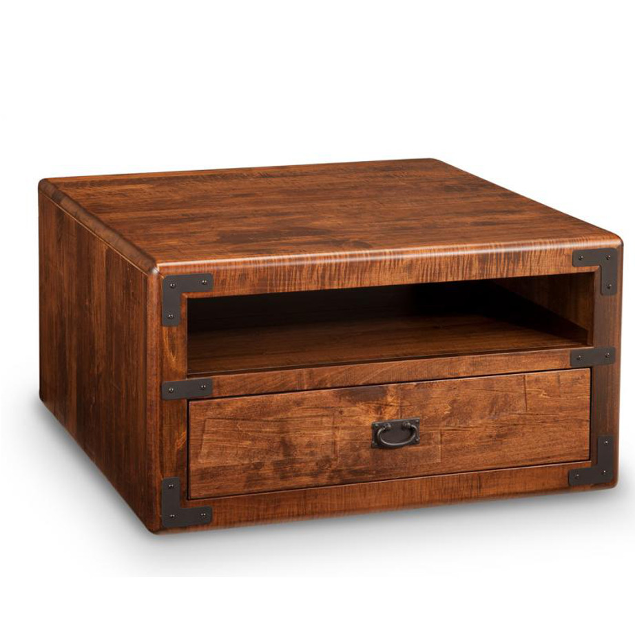 solid rustic wood handstone large saratoga square coffee table with drawer