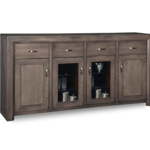 solid modern wood contempo large display side board with custom glass doors