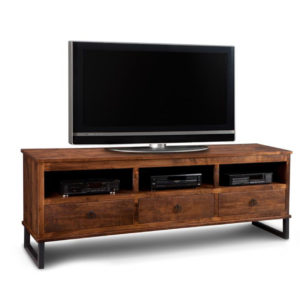 rustic metal legs on cumberland solid wood tv console