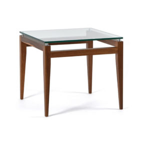 mid century modern walnut wood alex end table with glass top