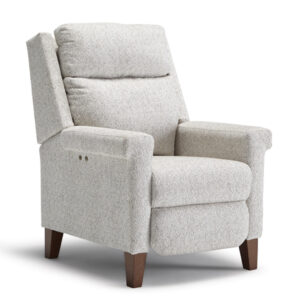 custom built prima recliner with power recline buttons in modern custom fabric