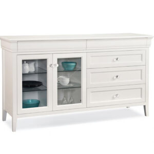 white finish, solid wood monticello sideboard with glass doors