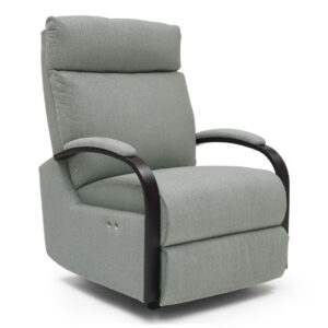 best home furnishings kinetix recliner with wood arms in grey fabric