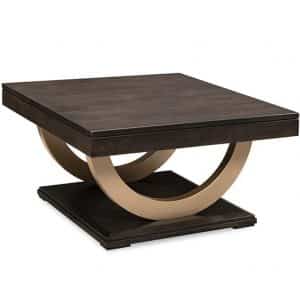 square contempo coffee table with solid top top and gold metal base